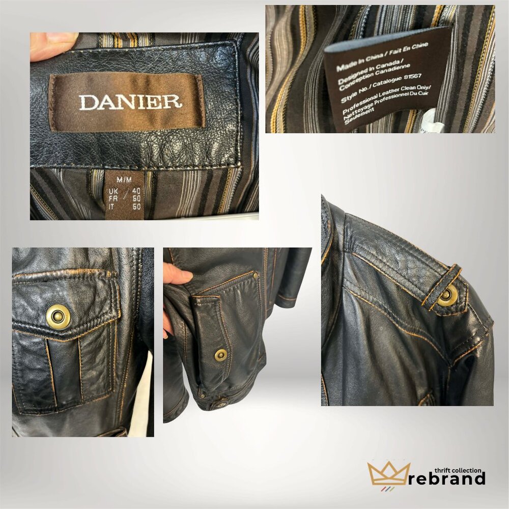 Danier Genuine Leather Moto Jacket Black Utility Style Medium - Picture 3 of 5